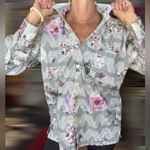 90A. Hula Tease Hawaii Designer Polynesian collar button up Rose Dress shirt - Picture 5 of 12